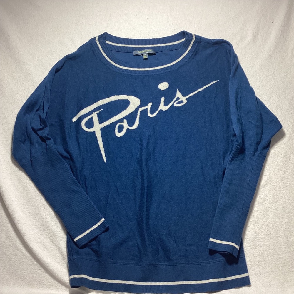 Catherine Malandrino Paris Graphic Knit Sweater Blue Dolman Sleeve Womens Medium